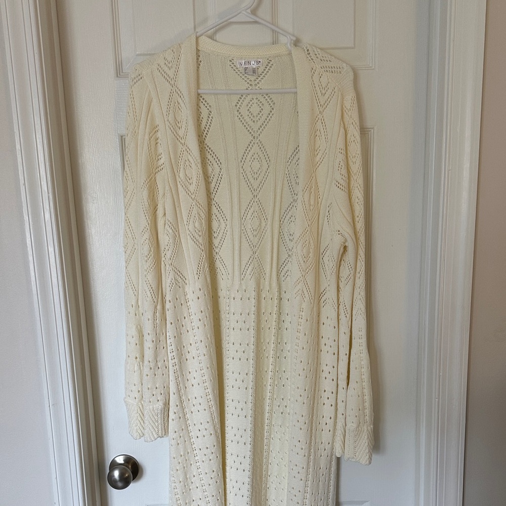 Venus Cream Open-Knit Long Cardigan